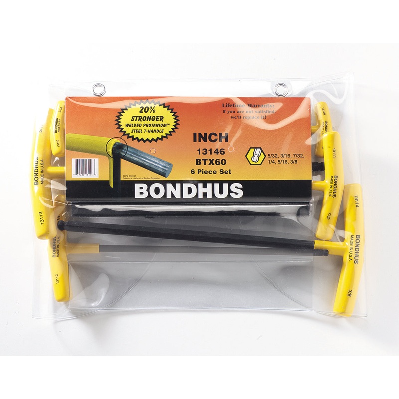 13146, Bondhus 6 Piece Standard T-Handle Hex Balldriver Set (5/32″ to 3/8″)