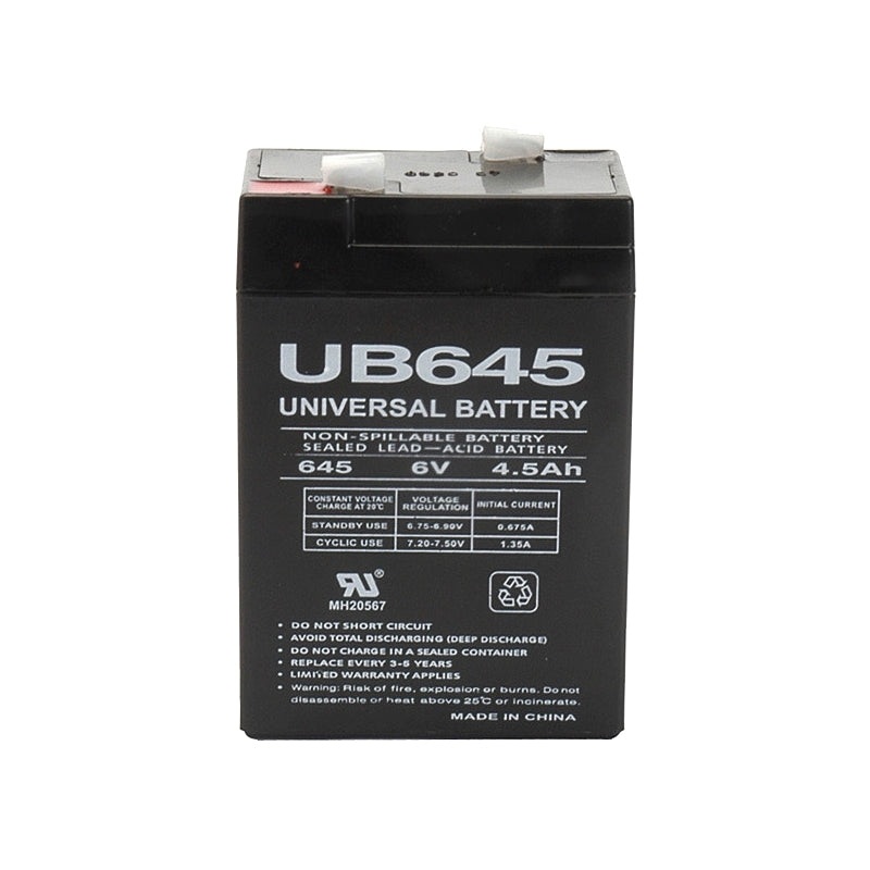 UPG UB645 F1, 6V @ 4.5AH Sealed Lead Acid (SLA) Battery w/ 0.187″ Terminals