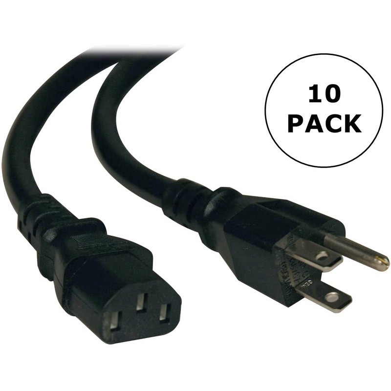 10 Pack of 6FT NEMA 5-15P to IEC 60320 C13 Power Cables ~ 18AWG 10A/1250W @ 125V