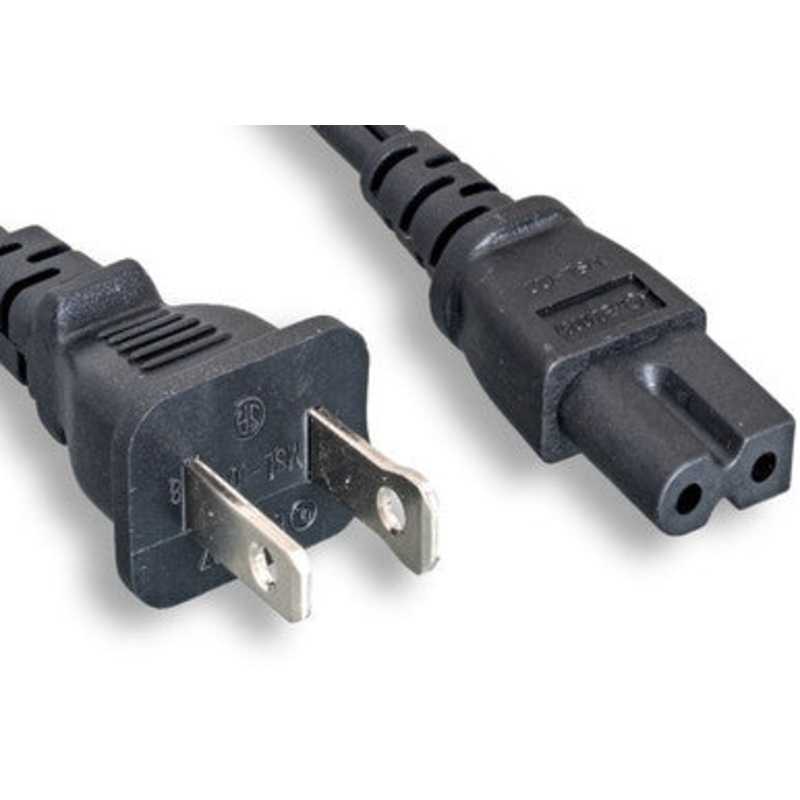 10W1-13215-PO Round Flat Power Cord – Polarized NEMA 1-15P to Polarized IEC 60320 C7, 18AWG, 10A/1250W, 125V, Black, 15FT