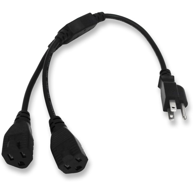 10W1-21214-Y 14, COMTP inch Power Cord Extension Y Splitter – 2 Way Outlet Adapter NEMA 5-15R to 1 NEMA 5-15P with 16AWG 300V Plug