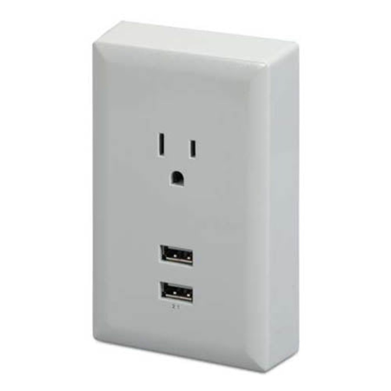 WP2UWR – WALL TAP 1-OUTLET 2USB 15A 125V  5VDC 1A