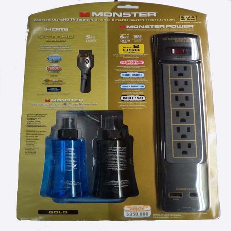 101624-00 – POWER BAR 6 O/LET 6FT CORD 2USB 1080JOULES 5FT HDMI SCREEN CLEAN