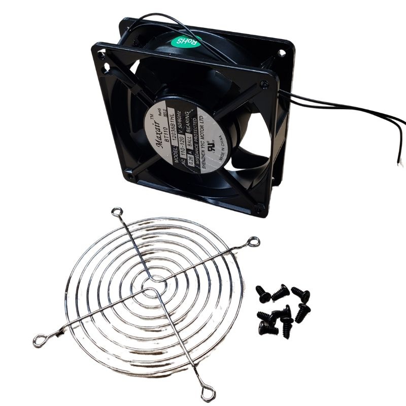 12038B1HL – FAN AC 120V 4.7X1.5IN BB WITH 2 WIRES AND FAN GUARD 68CFM 28DB