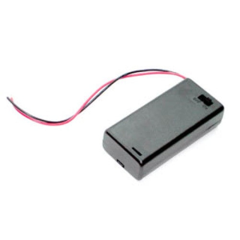 01928 – BATTERY HOLDER AAX2 WITH SWITCH WIRE 15CM AND COVER PLASTIC BLK
