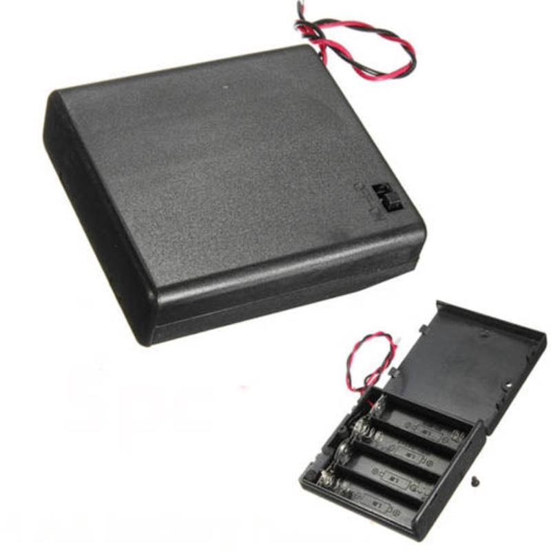 01930 – BATTERY HOLDER AAX4 WITH SWITCH WIRE 15CM AND PLASTIC COVER BLK