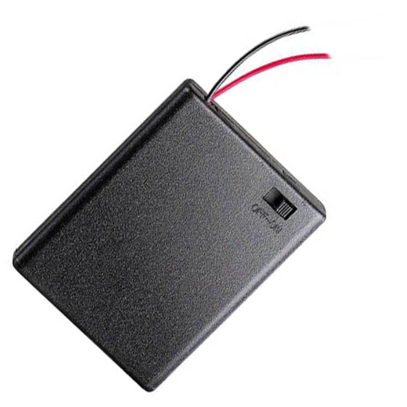 01934 – BATTERY HOLDER AAAX4 WITH SWITCH WIRE 15CM AND PLASTIC COVER BLK