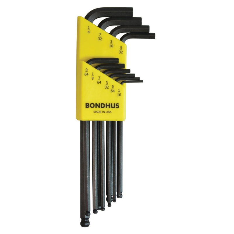 10938, Bondhus 10 Piece Standard Set, Hex End Balldriver L-Keys ~ 1/16″ to 1/4″