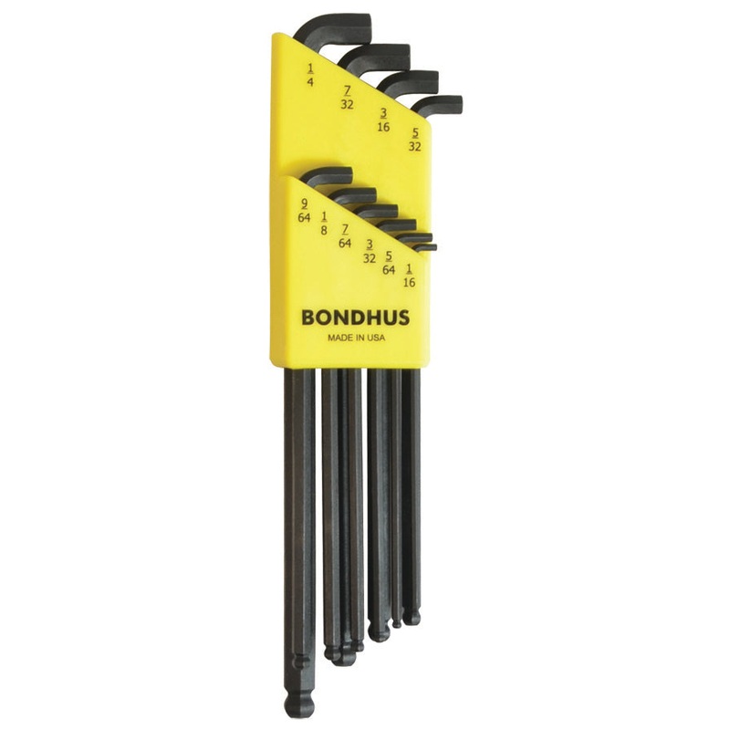 16538, Bondhus 10 Piece Stubby Set, Hex End Balldriver L-Keys ~ 1/16″ to 1/4″