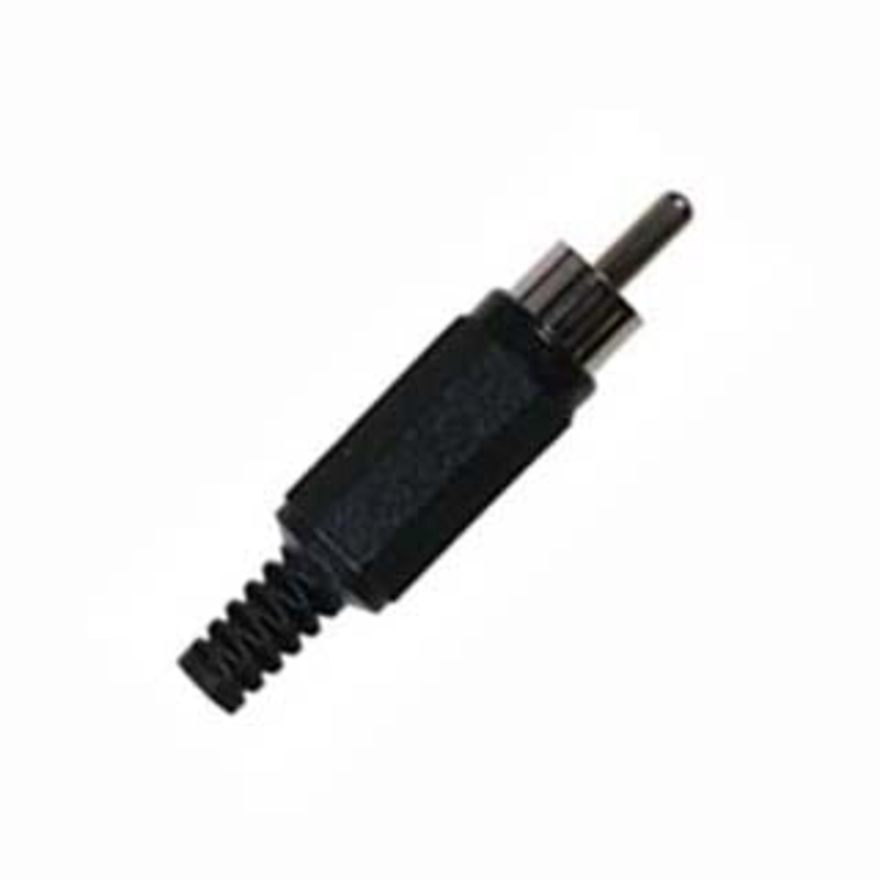 24-111-0 – RCA PLUG INLINE SOL PLAST BLK WITH STRAIN RELIEF (2 pcs/pkg)