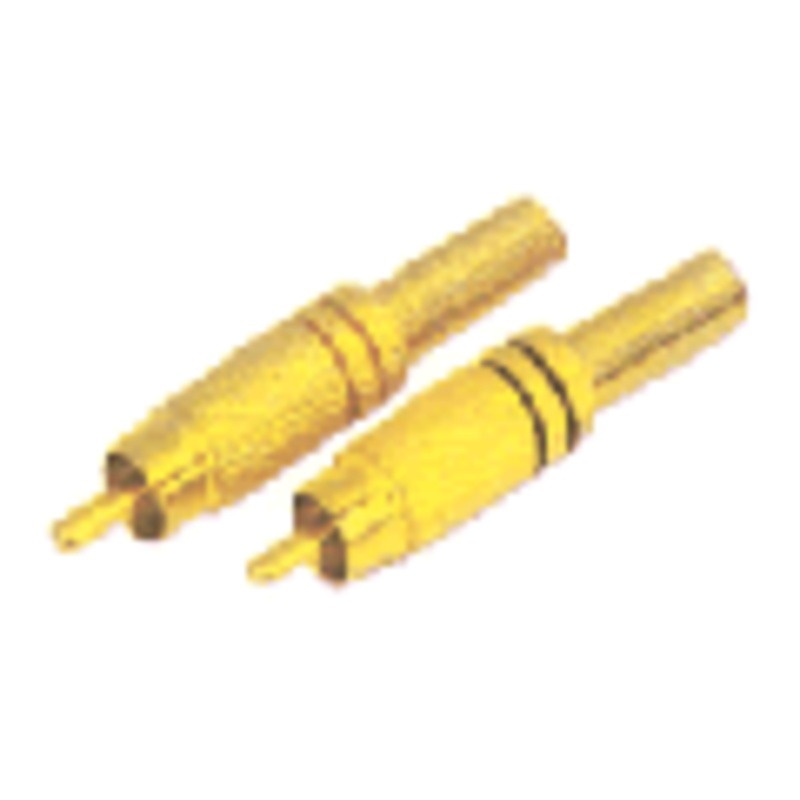 AG1010B – RCA PLUG INLINE SOL MET BLK GOLD STRAIN RELIEF