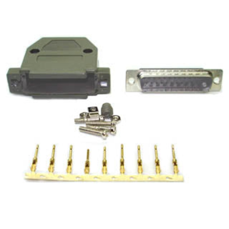 30-212P-1 – DB25M CRIMP W/PLASTIC HOOD GREY AND PINS