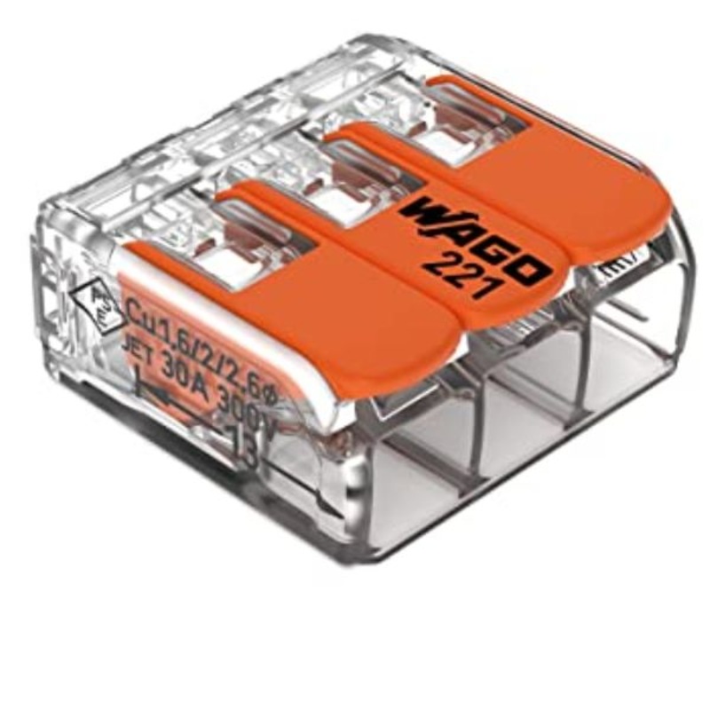 221-613 – PUSH-IN CONN ORANGE 3C/20-10AWG RE-USABLE WAGO LEVER NUTS
