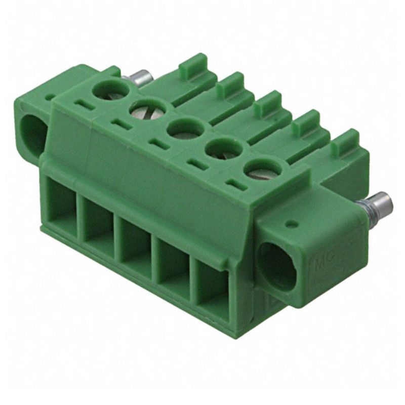MC1.5/5-STF-3.81 – TERM BLOCK 5P FEM PLUG RA 3.81MM 8A/160V GRN W/HDR