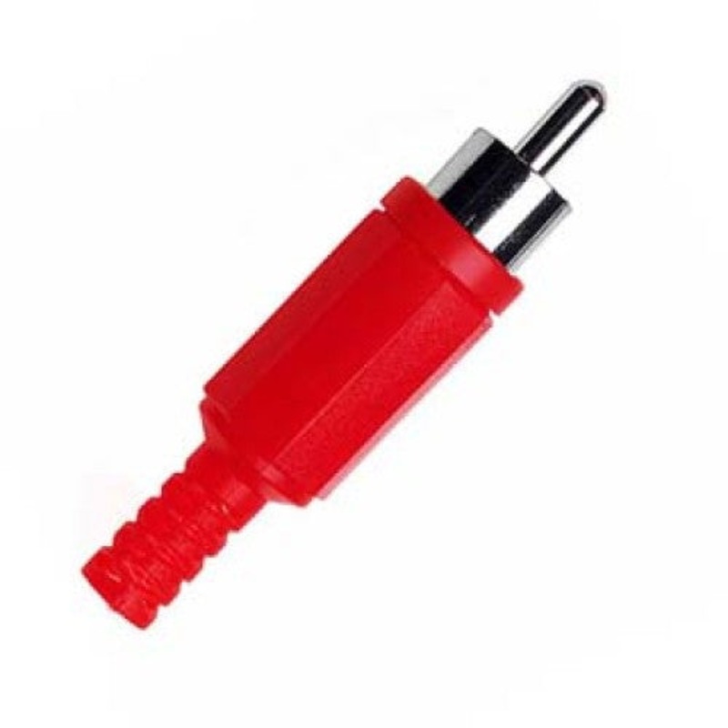AC1017 RED – RCA PLUG INLINE SOL PLASTIC RED TIN STRAIN RELIEF (2 pcs/pkg)