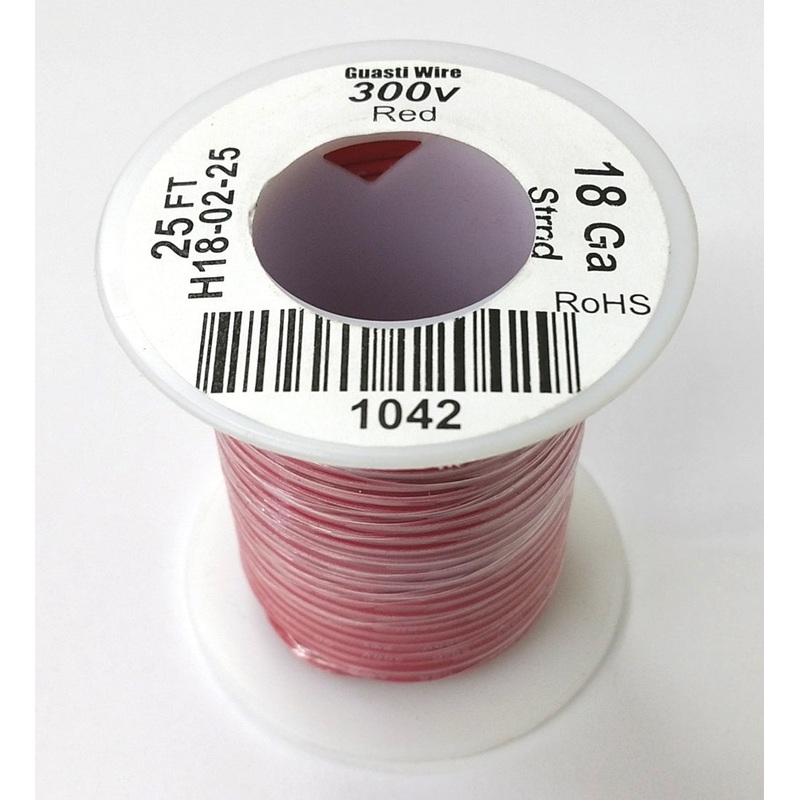 H18-02-25 25FT 18AWG RED Stranded Electronic Hook Up 300V Wire UL1007 80C