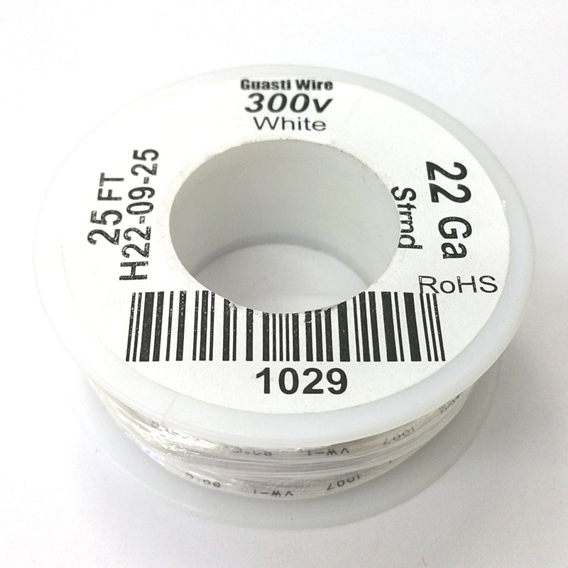 H22-09-25 25FT 22AWG WHITE Stranded Electronic Hook Up 300V Wire UL1007 80C