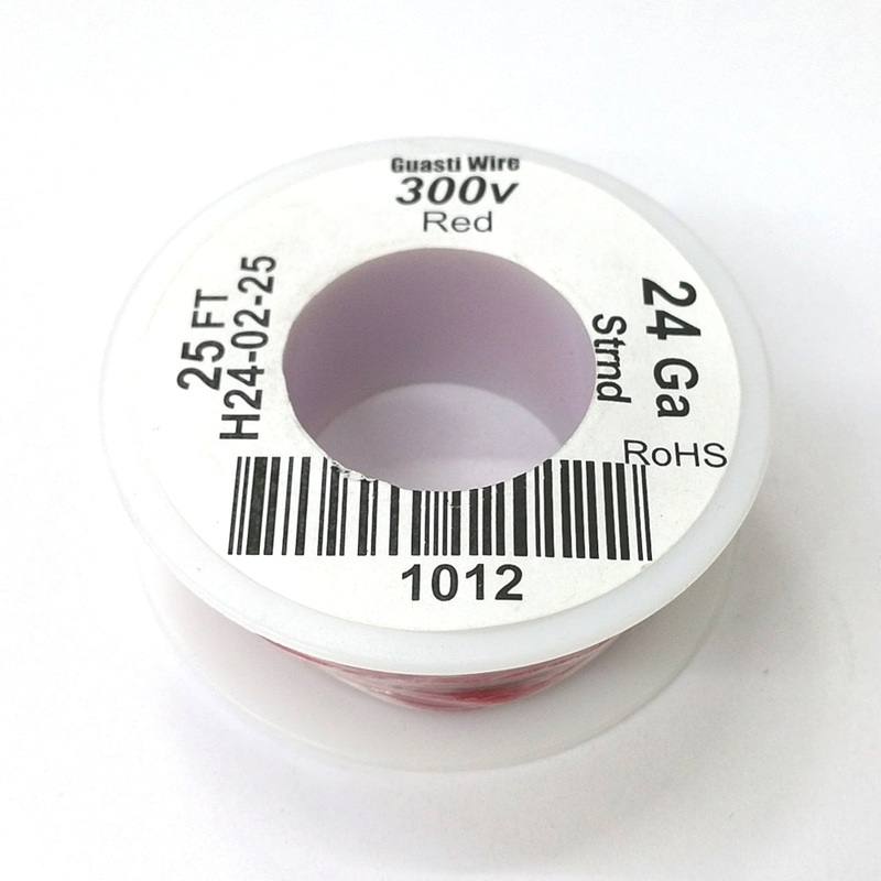 H24-02-25 25FT 24AWG RED Stranded Electronic Hook Up 300V Wire UL1007 80C