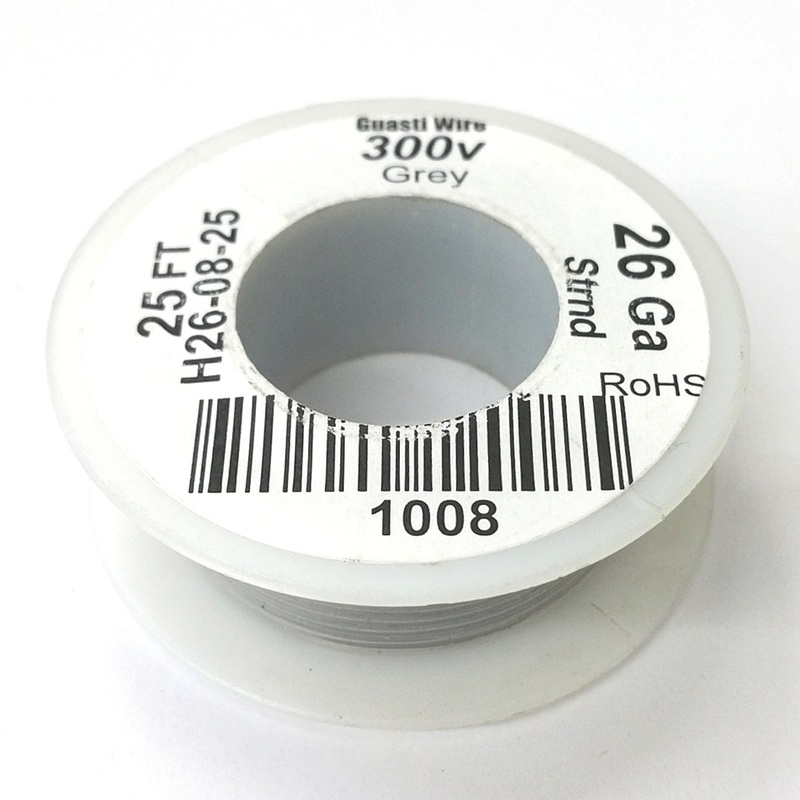 H26-08-25 25FT 26AWG GREY Stranded Electronic Hook Up 300V Wire UL1007 80C