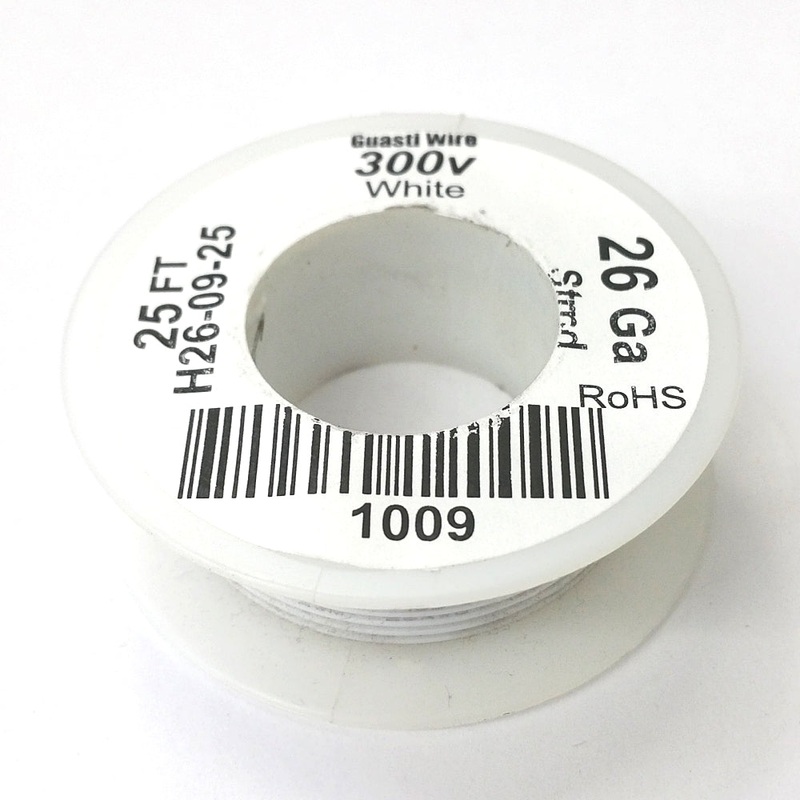 H26-09-25 25FT 26AWG WHITE Stranded Electronic Hook Up 300V Wire UL1007 80C