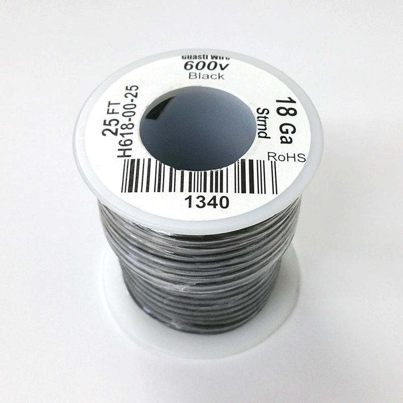 H618-00-25 25FT 18AWG BLACK Stranded Appliance & Marine 600V Wire UL1015 105C