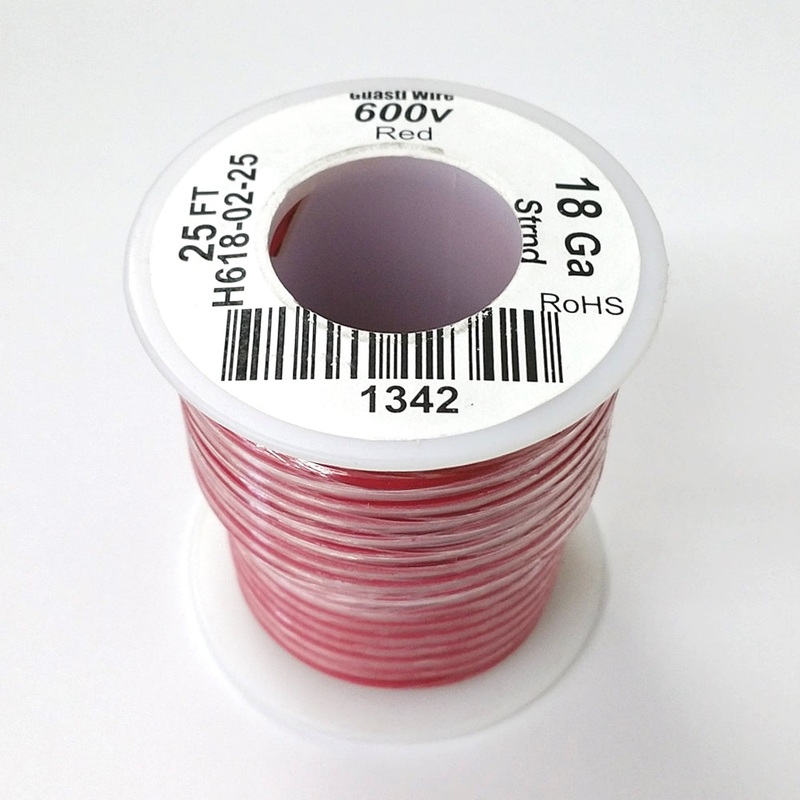 H618-02-25 25FT 18AWG RED Stranded Appliance & Marine 600V Wire UL1015 105C