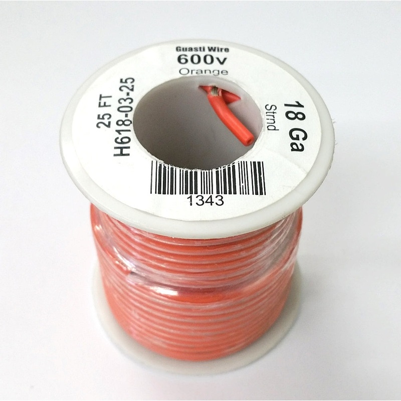 H618-03-25 25FT 18AWG ORANGE Stranded Appliance & Marine 600V Wire UL1015 105C
