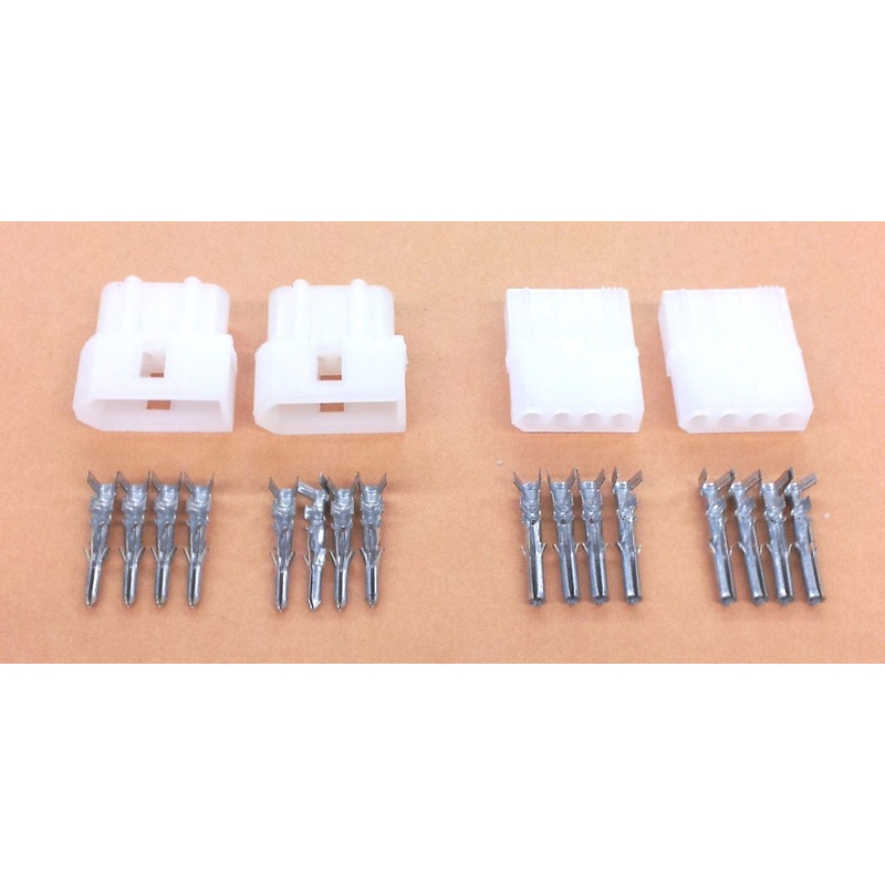2 Pairs of 4 Circuit Molex 0.062″ Male and Female Connectors with Pins
