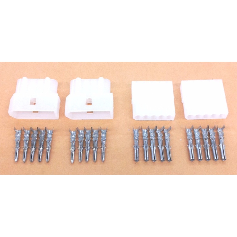 2 Pairs of 5 Circuit Molex 0.062″ Male and Female Connectors with Pins