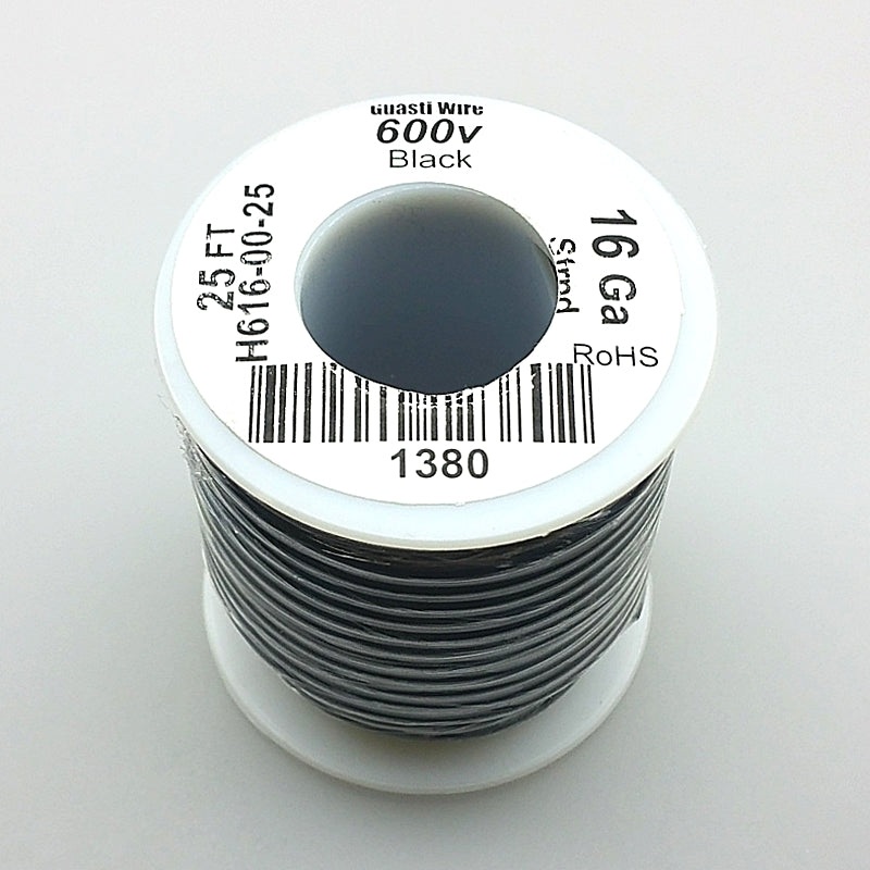 H616-00-25 25FT 16AWG BLACK Stranded Appliance & Marine 600V Wire UL1015 105C