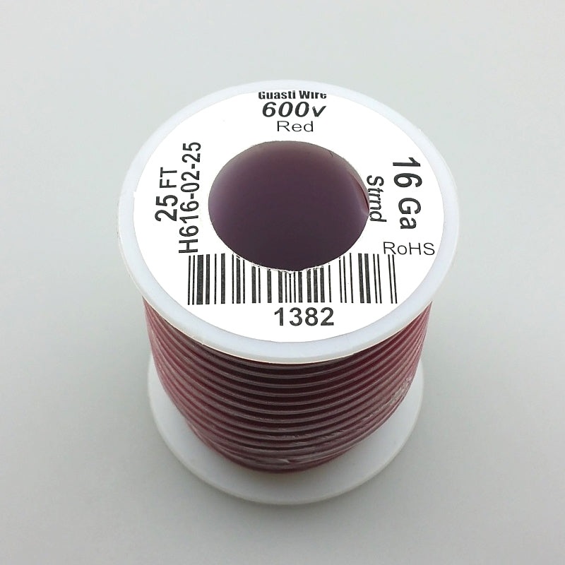 H616-02-25 25FT 16AWG RED Stranded Appliance & Marine 600V Wire UL1015 105C