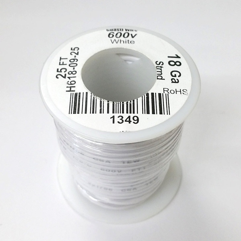 H618-09-25 25FT 18AWG WHITE Stranded Appliance & Marine 600V Wire UL1015 105C