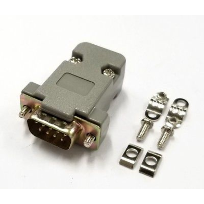 DB 9 Pin Male D-Sub Cable Mount Connector with Plastic Cover & Hardware DB9