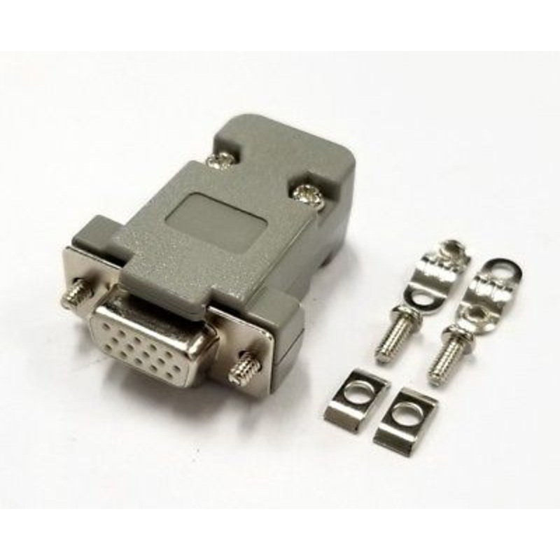 HD 15 Pin Female D-Sub VGA Cable Mount Connector w/ Plastic Cover & Hardware DB15