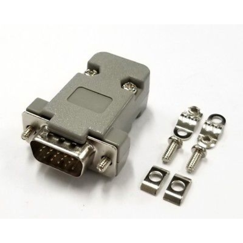 HD 15 Pin Male D-Sub VGA Cable Mount Connector w/ Plastic Cover & Hardware DB15