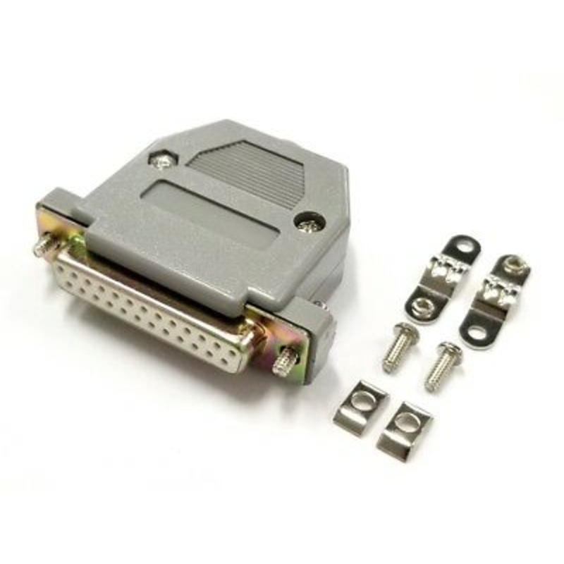 DB 25 Pin Female D-Sub Cable Mount Connector w/ Plastic Cover & Hardware DB25