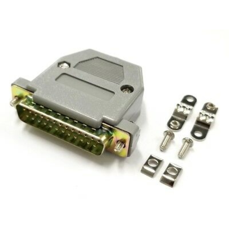 DB 25 Pin Male D-Sub Cable Mount Connector w/ Plastic Cover & Hardware DB25