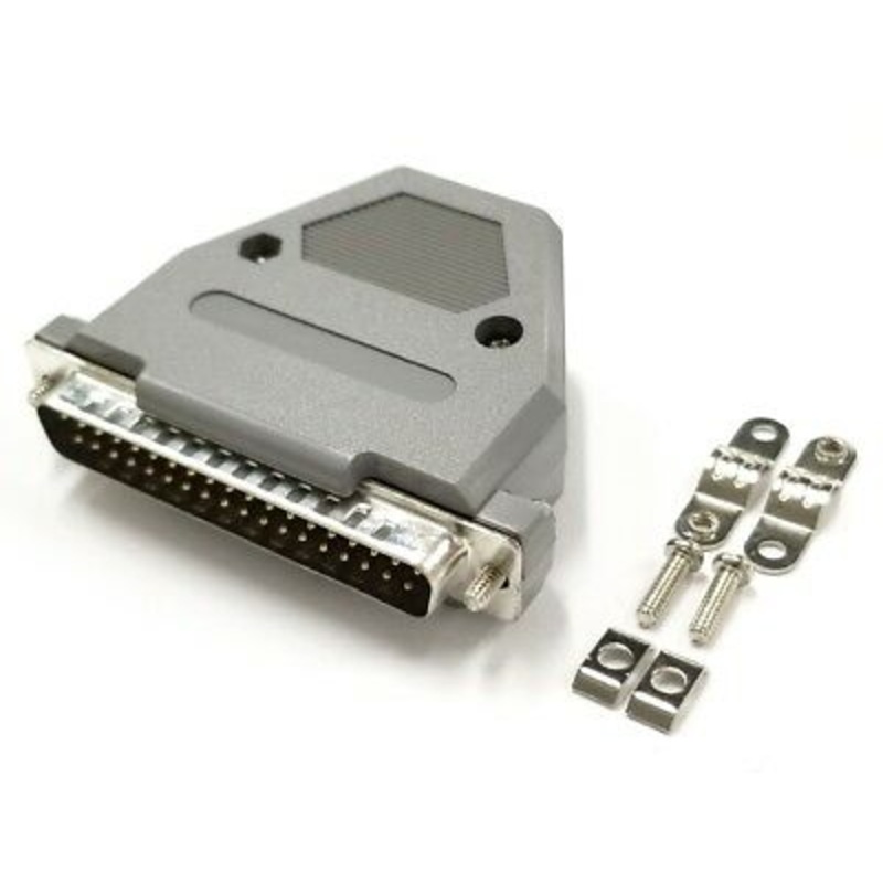DB 37 Pin Male D-Sub Cable Mount Connector w/ Plastic Cover & Hardware DB37