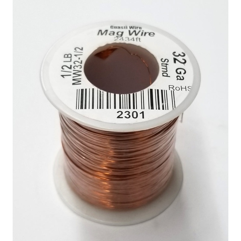 MW32-1/2, 32 Gauge Insulated Magnet Wire 1/2 Pound Roll (2,434′ Approx.) 32AWG