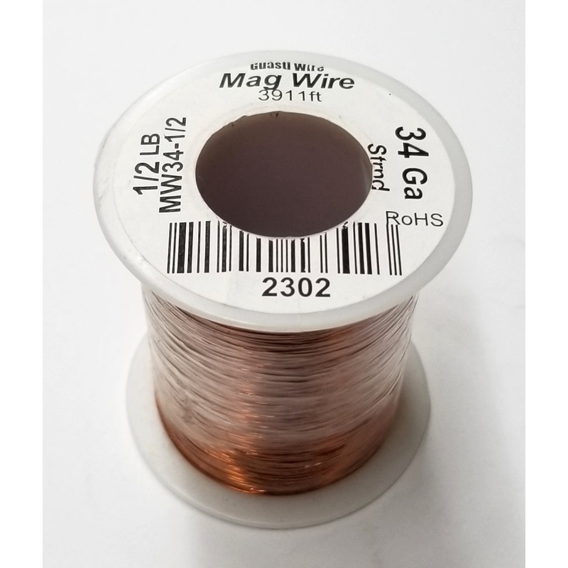 MW34-1/2, 34 Gauge Insulated Magnet Wire 1/2 Pound Roll (3,911′ Approx.) 34AWG