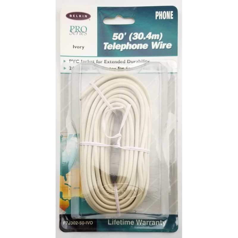 50′ Length of Belkin 4 Conductor 24 Gauge SOLID Phone Cable 50 Foot ~ 4C 24AWG