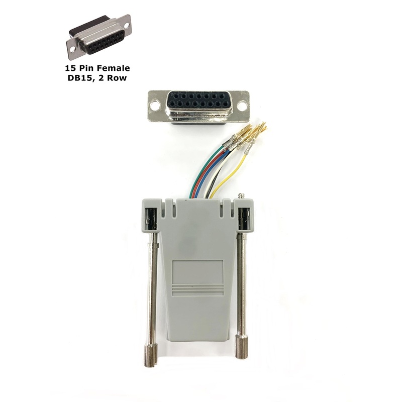 AD-15FT6-G1, DB15 Female to RJ11 6C (RJ12) Jack Adapter with 1 Piece GREY Hood