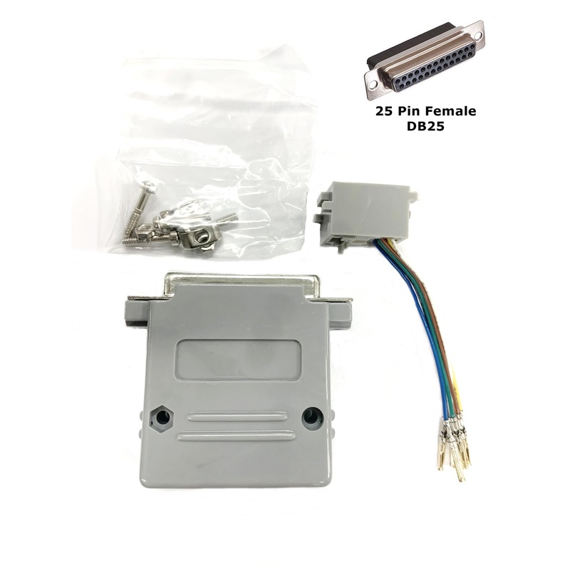 AD-25FT4-G2, DB25 Female to RJ11 4C Jack Adapter with 2 Piece GREY Hood