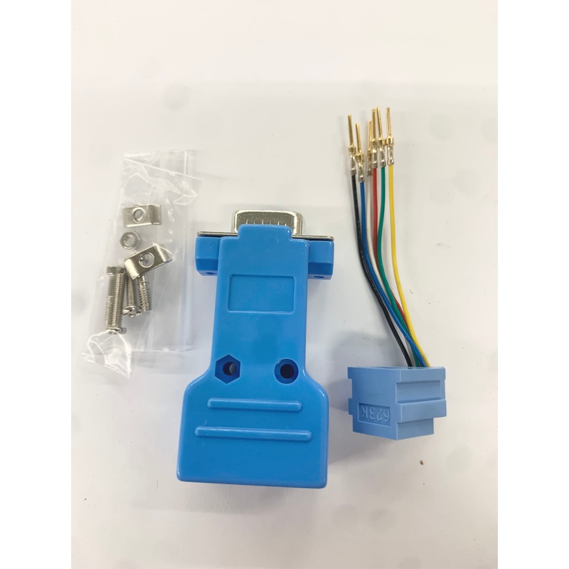 AD-9MT6-B2, DB9 Male to RJ11 6C 2Piece Hood BLUE, 9pin Male D-Sub Adapter Kit