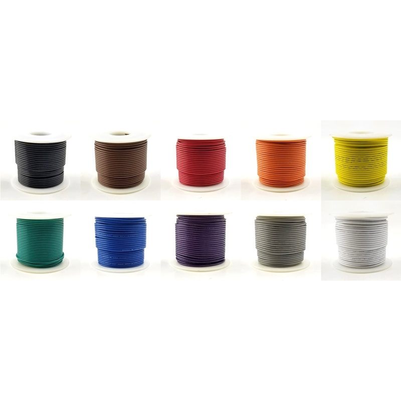 HS24 10pk 10 Color Assortment 24AWG Solid UL1007 PVC Hook Up Wire 100ft Rolls 300V