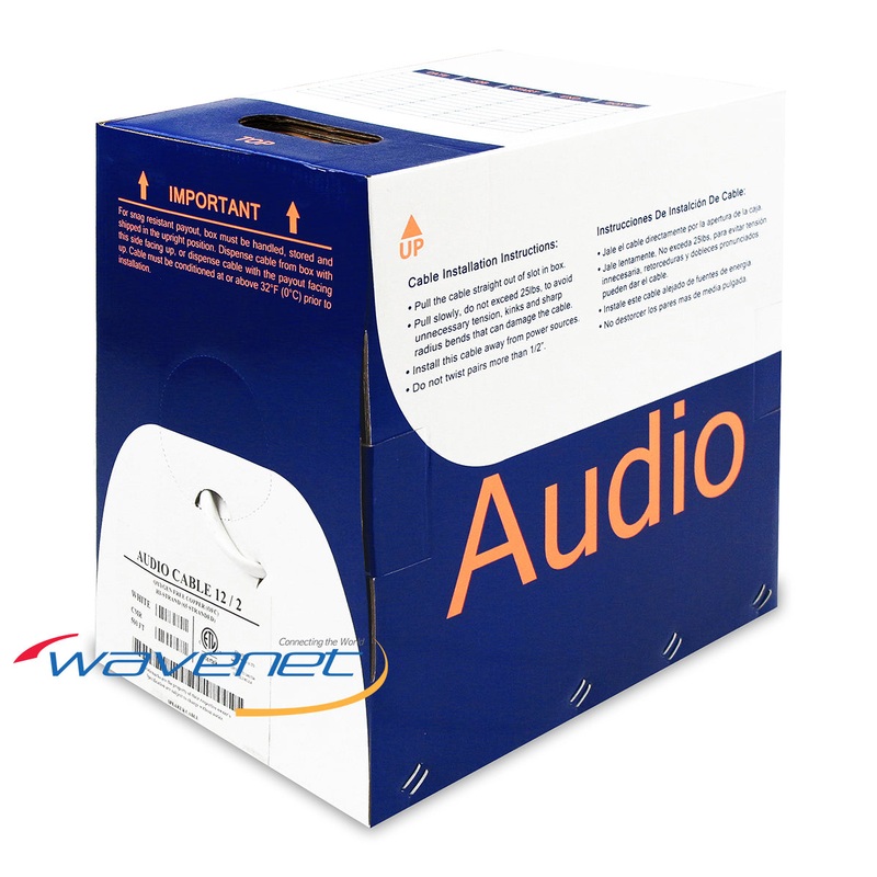 AC1202RWH4-500, Wavenet WHITE 2C 12AWG OFC Audio Cable ~ Riser (CMR) 500 Foot