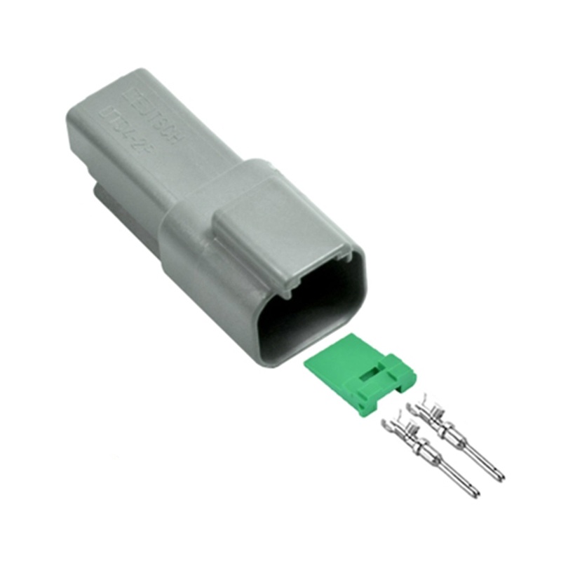 DT-2-M Grey 2 Pin Male Connectors Waterproof Electrical Wire Connector with Stamped Contacts and Seal Plug for Truck, Off-Road Vehicles, Construction, Agriculture, Motorcycle Wiring