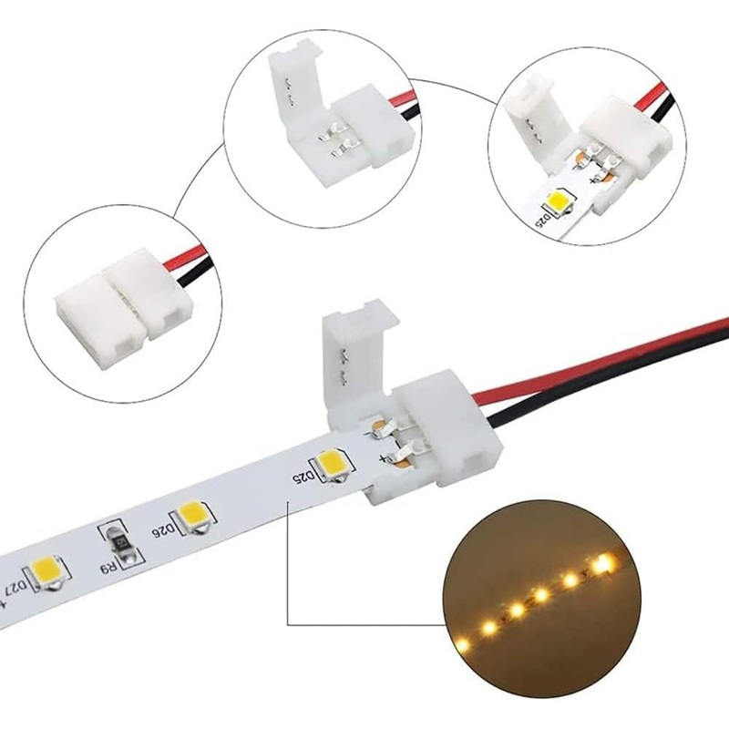 MVPIGCONSC8  Wire Solderless Snap Down 2Conductor LED Strip Connector for 8mm Wide 3528 2835ingle Color Flex LED Strips