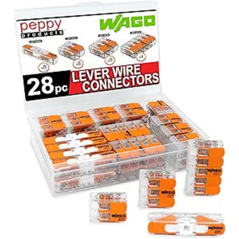 WAGO 28pc kit WAGO 221 Lever Nuts 28pc Compact Splicing Wire Connector Assortment with Case | Includes (8X) 221-2401, (8X) 221-412, (8X) 221-413, (4X) 221-415